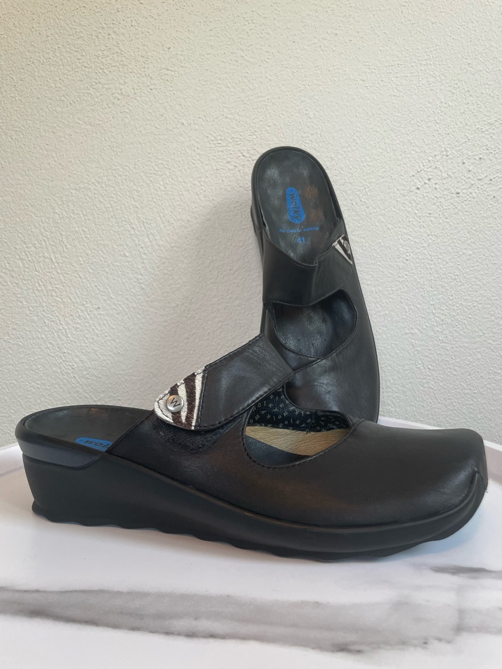 Wolky Up Clog Mule Mary Jane Adjustable Strap Leather Comfortable size 10